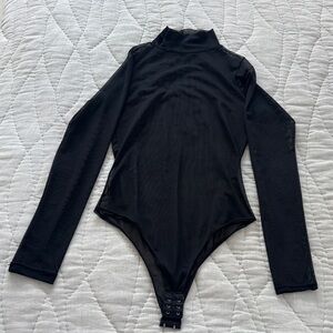 Elegant Black Long Sleeve Mesh Bodysuit